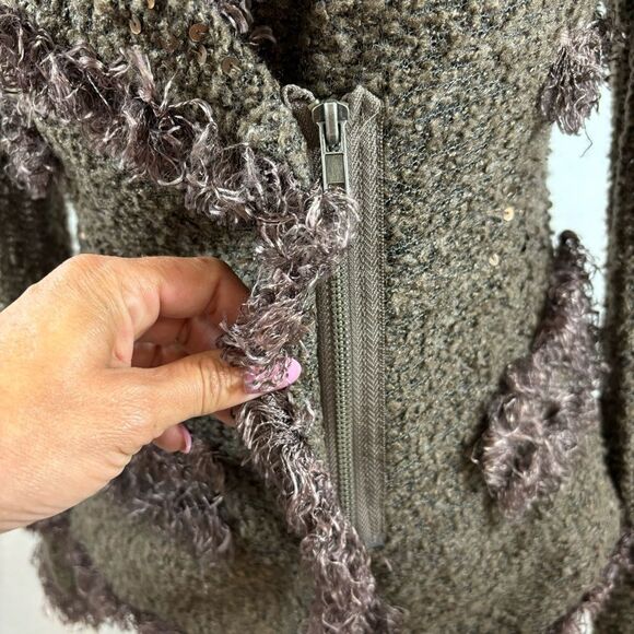 Ladies MonoReno Brand Brown Sequin Detail Zipper Front Cardigan Size Small - Picture 13 of 16